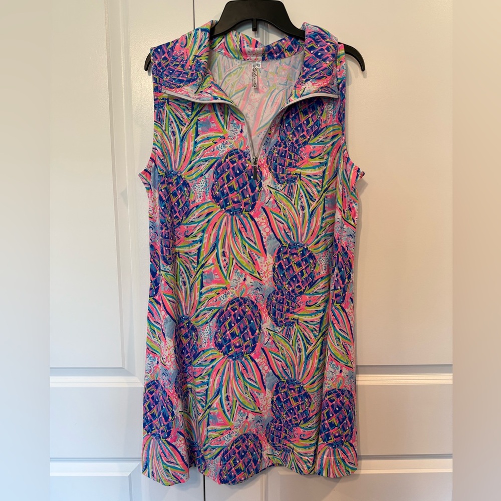 Lulu-B Pink Pineapple Multicolor Zip-Up Sleeveless Dress - 1X EUC